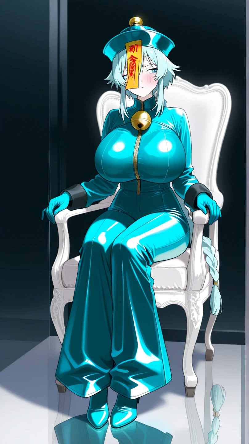 masterpiece, best quility, high_quality, high_resolution, masterpiece*portait, whitespace, colorful, 1girl, solo, white_hair, a Queen, sitting on throne, middle aged, huge breasts, sexy slim body, curve body, cleavage breast.