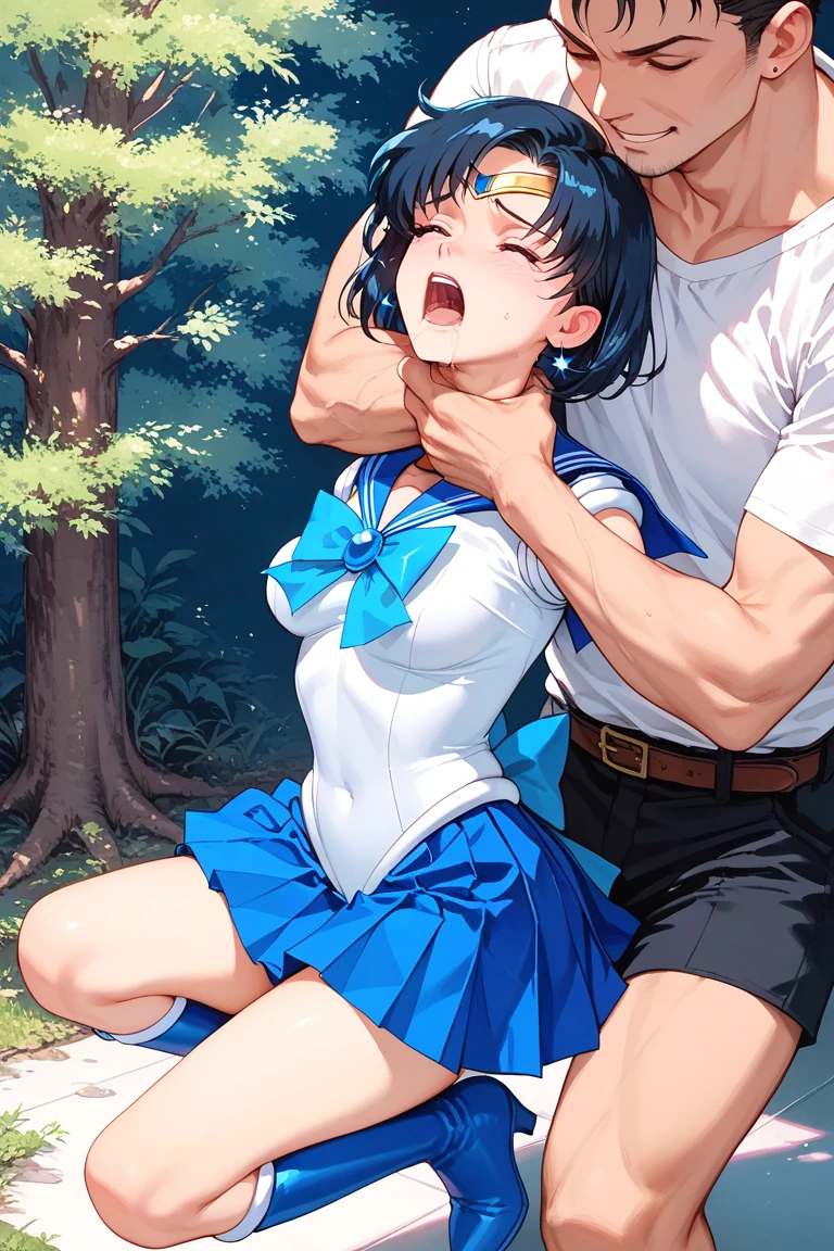 score_9, score_8_superior, score_7_superior, highest quality, masterpiece,((artist:Mitsumi_Misato)), artist:kantoku, artist:orion_(orionproject) , fantasy, official art, megami magazine, break, 1 boy, 1 girl, short hair, small eye, beautiful detailed eye, small breasts, blush, Sweat, sailor dress, sailor collar, serahuku, nipple, bottomless,hetero, vagina,penis, sex, Clothed sex, intense sex, clitoris, pussy, pussy juice, when in the womb, moving line, Japanese_sound_effect, Japanese_speech_bubble, Japanese_talked_heart, Moist_eye, heavy breathing, female orgasm, trembling, outdoors,On the way to school.break, ssuperiorer detailed skin, shiny skin,8k, collaboration illustration,,photoshop_(Moderate),game CG,No correction,
