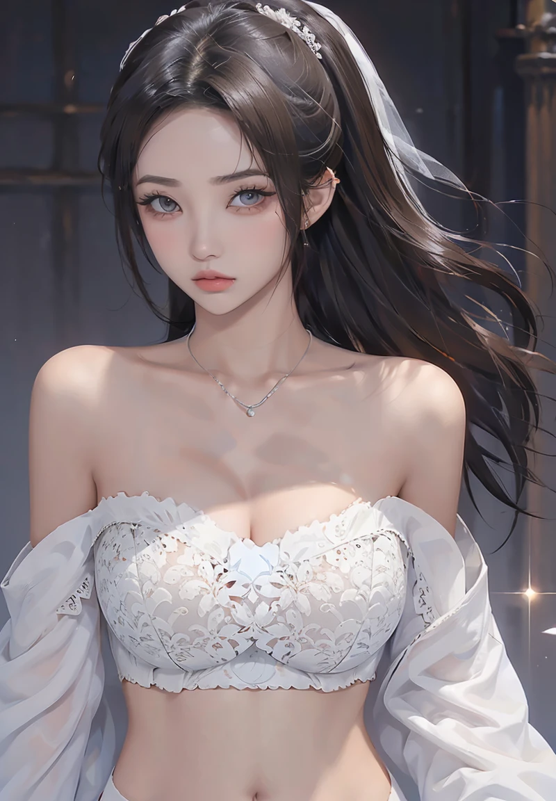 ((best quality)), ((masterpiece)), (detailed), perfect face, ((Best quality, 8k, Masterpiece: 1.3)), Sharp focus A beautiful woman with perfect body,Highly detailed face and skin texture, Detailed eyes, Double eyelid, Black hair, flower hair accessory, wedding dress, cowboy shot, church