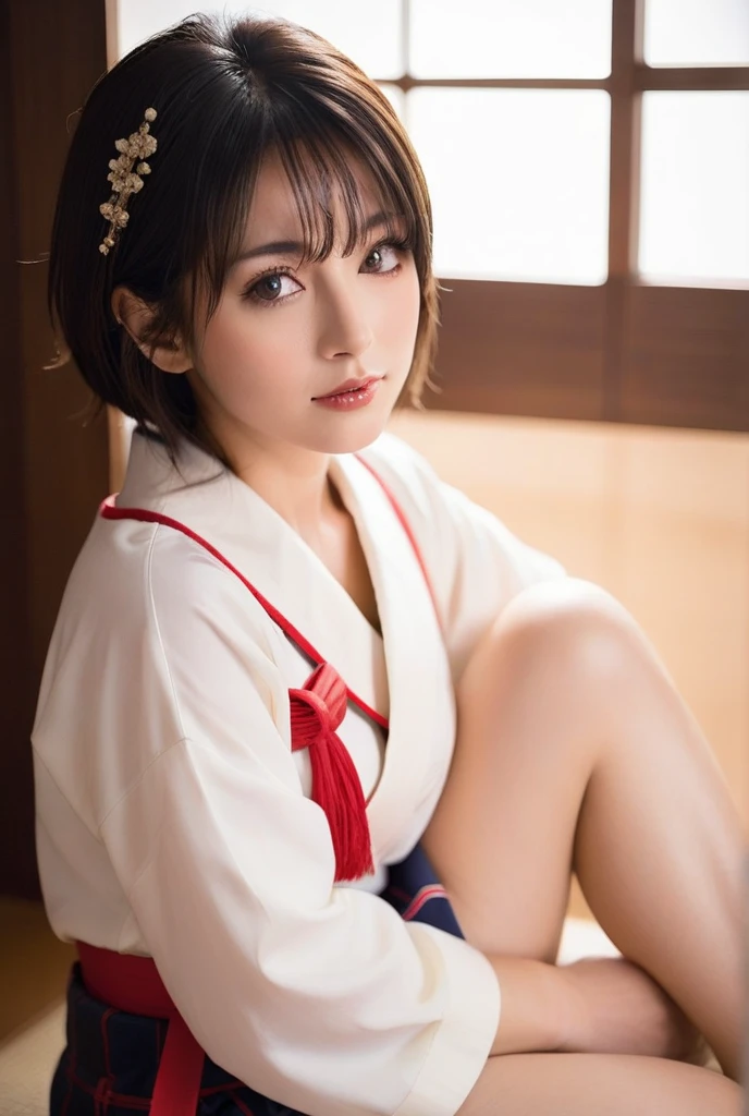 (((Kamimei、Photoreal、口in教える))),(((((traditional kimono、floral pattern yukata、white panties、lecherous、Wabi-sabi、NSFW,humble、lick the candy carefully、white panties、raise her legs))))),((Yoshiwara、2nd floor Japanese room、night、from below))、table top, 1 girl, best quality, Super detailed, (shiny), (small)、(((with blush cheeks,))),ray tracing,perfect lighting, (milky white skin:1.2),reflection,  look up_in_viewer, blush, ribbon, medium curl hair、yellow_eye, low_twin tails、Japan's cutest 18-year-old beautiful girl、small ribbons in the hair
