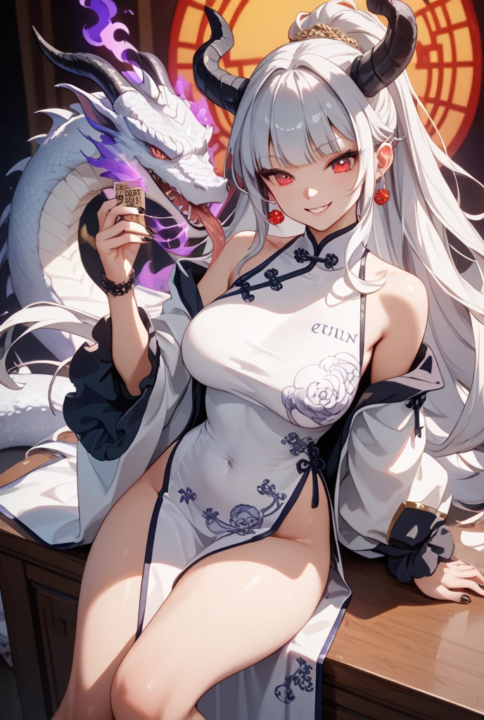 ((Finest quality)),(超A high resolution),(ultra-detailliert),(Meticulous portrayal),((Best CG)),(Finest works of art),Ultra-Precision Art,The art of astounding depiction, ((White large snake:1.5)),(1人の女性:1.5),(Clear crimson eyes:1.5),A dark-haired,Long,straight,White kimono:1.5,