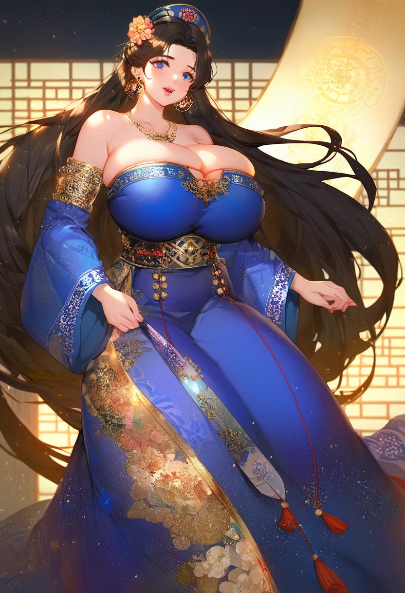 Chinese transparent silk dress, hair adornments, necklace, jewelry, Long hair, Earrings, Chinese clothes, Big boobs