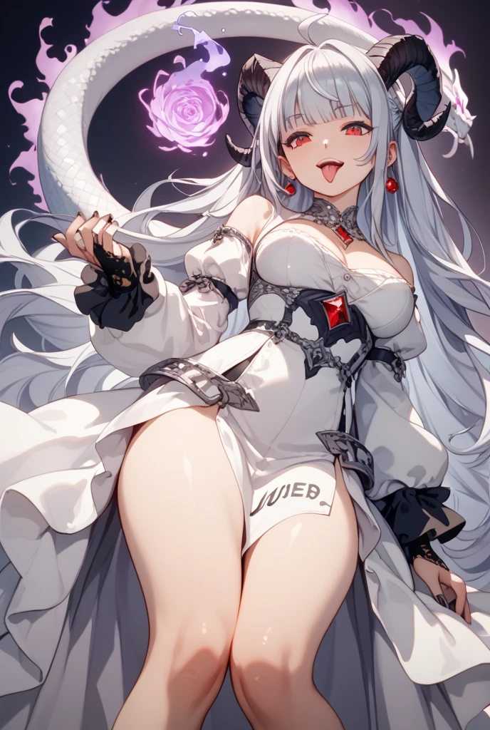 White cat ears, white fox tail, girl, witch costume, white hair, red eyes, shrine