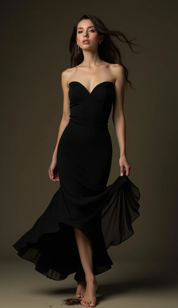 Real photo, best camera, One beautiful and sexy girl full body black skirt 
