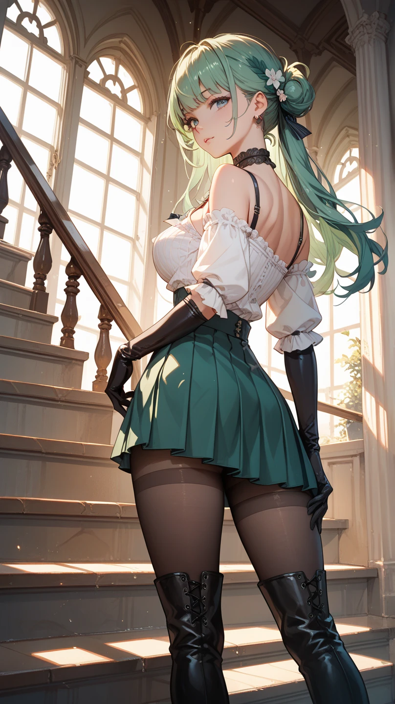 Smiling face flushed, the girl squatted with her legs spread and lifted her skirt to reveal her panties