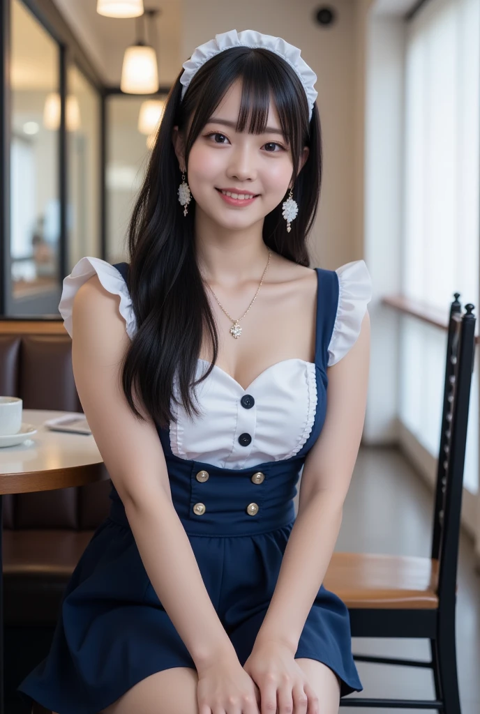 18-year-old waitress in a blue miniskirt