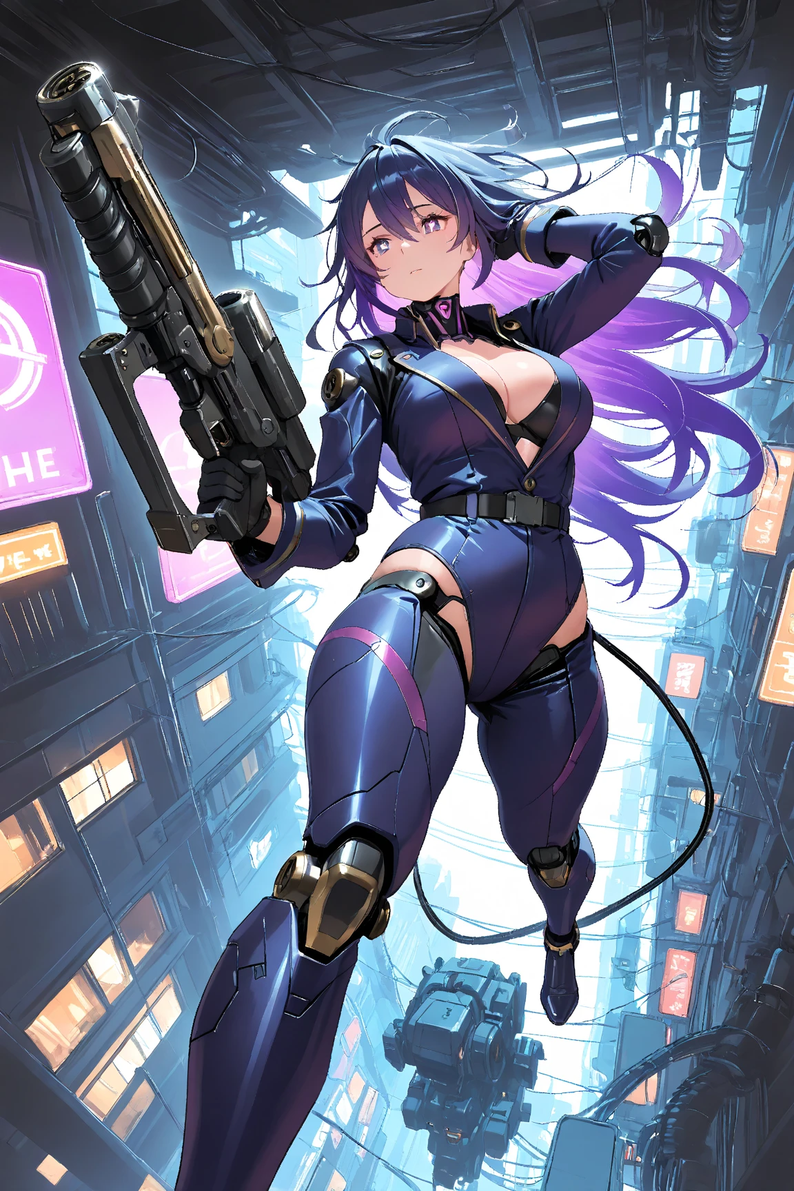 Giantess woman splitting a human in two