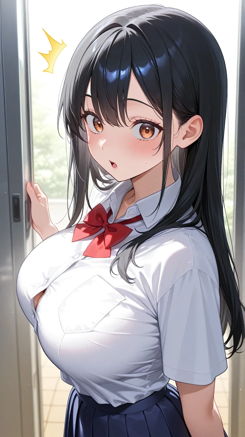darkness、toilet、Ms. Hanako、Black Hair、Red Skirt、Young Girl、Dim lighting、White shirt
