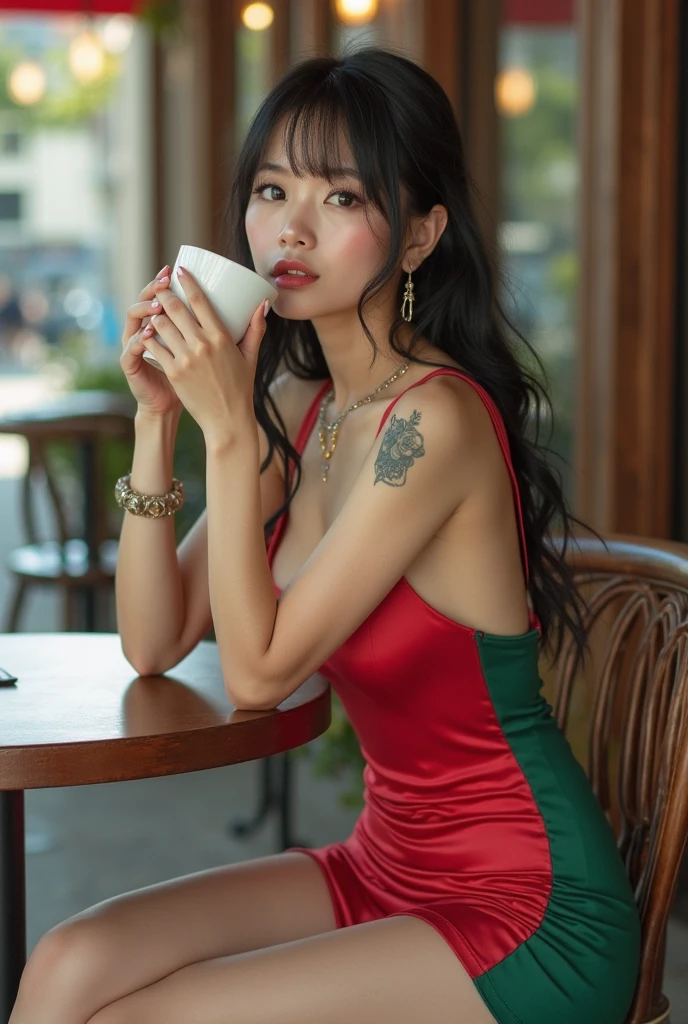 ((best quality)), ((masterpiece)), (detailed), perfect face sexy face super detailed face super big red lips super transparent dress cheongsam dress lips kitchan making salad tight red dress dress deepest cleavage , healthy salad healthy food eaten chicken big breast , sexy flashing buttock