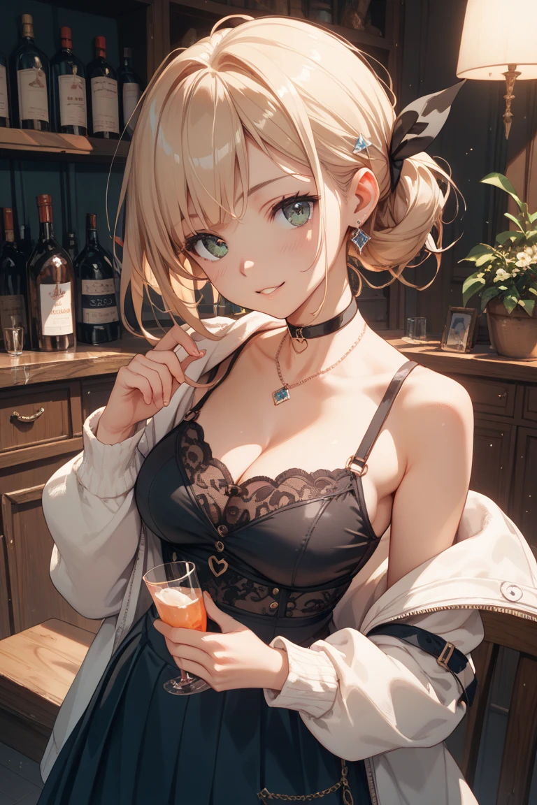 (((Masterpiece))),(((Super Detail))),(((in 8K))),(((best composition))),(((Rim lighting,Fireglow effect,deep shadow))),solo),Beautiful fingers,Detailed finger features,(Detailed hair features:1.7),(Dynamic and sexy bending pose:1.3),detailed facial features,detailed clothes features, (perky chest:1.1), (pointed chest:1.3), delicate beautiful face, Bright blue eyes, cute eyes, sparkling eyes, Big eyes, beautiful detailed eyes,double bun with glittering hair ornament:0.6,(super detailed glossy skin:1.3),slender body,goddess smile,((with sparkling eyes and a contagious smile)),beautiful posture,have a cup of coffee,black hair, red eyes, dress, bare shoulders, jewelry, collarbone, sidelocks, hairband, earrings, indoors, off shoulder, sweater, arms behind back, plant, short hair with long locks, white hairband, off-shoulder dress, sweater dress, off-shoulder sweater, red sweater, big side hair, very long side hair,(super delicate floral pattern:1.2),seductive cleavage:1.3,beautiful glossy legs,shiny red high heels,lifting dishes with cakesd,french restaurant,hustle and bustle,rising steam,(((depth of fields)))