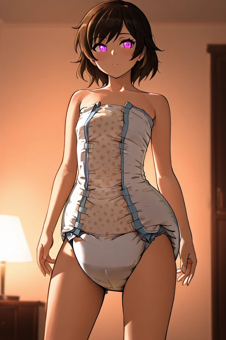 (solo:1.5),(masterpiece), (best quality:1.3), anime, hentai, ultra detailed, intricate, professional art, digital art, absurdities, 1girl, wet pussy, no pants, sarada uchiha posing in the bedroom wearing bodycon-minidress, guitar-shaped body, (hips wider than shoulders: 1.3), (bodycon-minidress: 1.3), mischievous smile, black hair, long hair down to the waist, bandana, eye color black, sarada_uchiha, thick thighs, medium big chest, bubble butt, front view, huge ass, wide hips, arm gloves, fishnet stockings, panties, (flat chest: 1.2), mischievous smile, multi pose