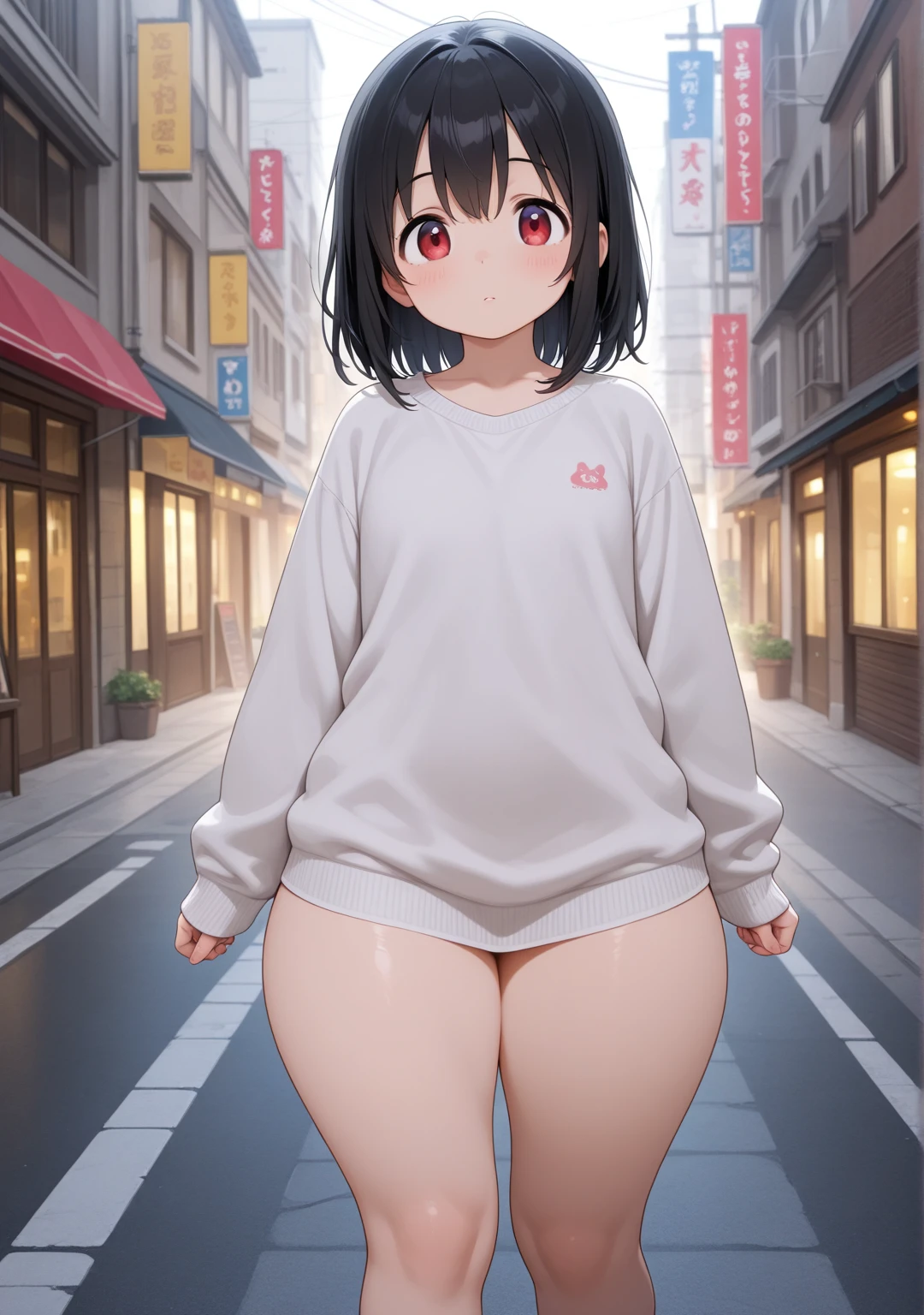 NSFW,flashing,show pussy:1.1,(8k, Raw photo, Best quality, masterpiece: 1.2), masterpiece, super detailing,Best Lighting, (Realistic and realistic photos: 1.4), high-definition RAW color photography:1.3, highly detail mouth,1 loli, (6 years old:1.5,pleated checkered gingam skirt),(black Highsocks,skirtlift:1.4),background blur, blush, depth of fields, hair between eye,Short hair,shiny hair,,(oiled skin:1.5,shiny skin),(full body), embarrassed,((scared,scared face:1.3)),black hair,at City alley,(crowded),at Night,((completely undressed hoodie:1.3)),navel,(((flat chest)))