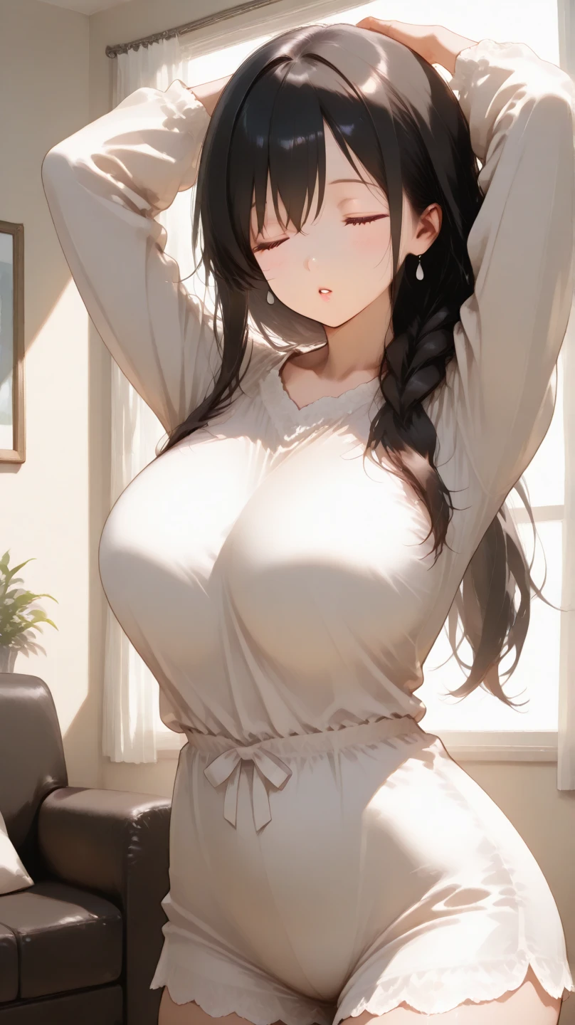 (Masterpiece, High Quality, Busty,Natural Light, Soft Focus),Detailed Hair,(Dramatic Lighting:0.8),1girl,rio,blunt bangs,long hair,Short skirt,halo,hair ornament,motion lines,unaligned breasts,motion blur,<lora:RioBA:1>,