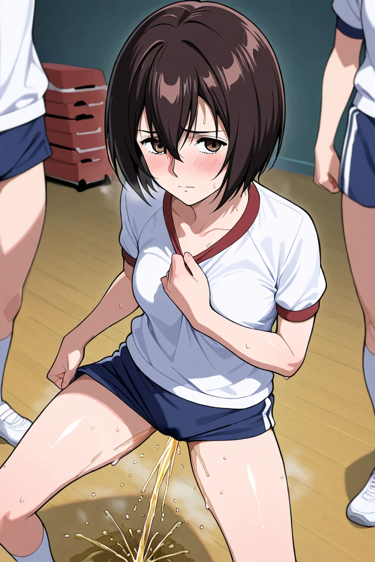 (gym uniform,red brown, white shirt, short sleeves, thighs:1.3),1girl,
(35 year old woman,mature female:1.2),depth of field,ponytail, black hair,(ribbon:1.2), (embarrassed,blush:1.3)
Thick thighs、Men with their penises out surrounding a girl、Semen from the penis、Bukkake、Bukkake、（Bukkake）projectile cum、Blowjob、Ahegao、Handjob、bandaids Spread your legs、（Surrounded by men in the park）Spread your legs