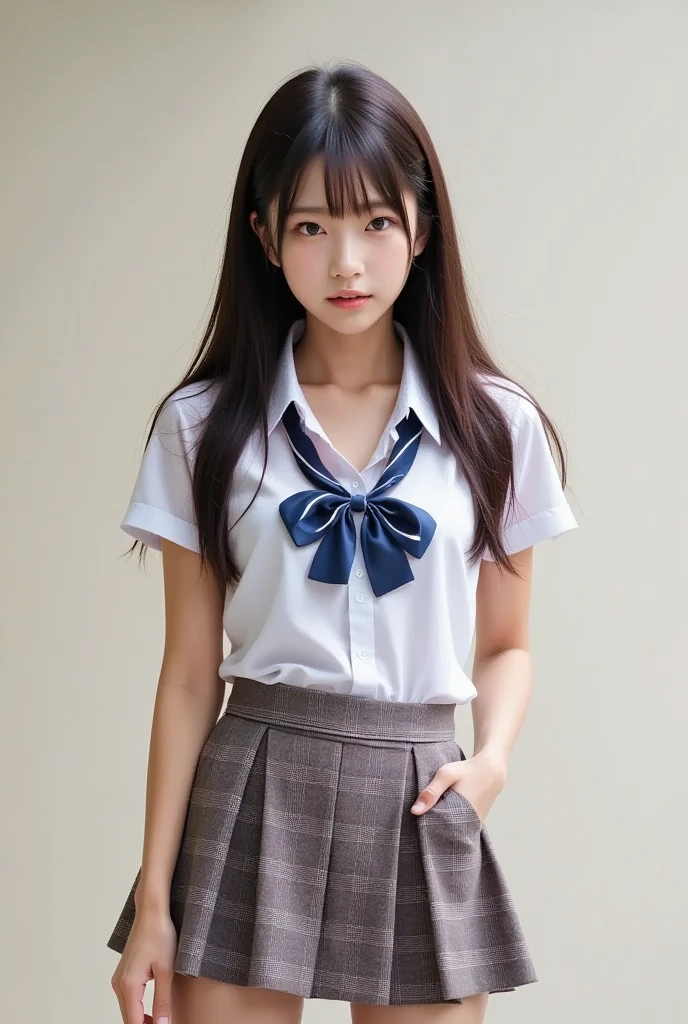 校服、knee high socks、Brown hair、Shorthair、