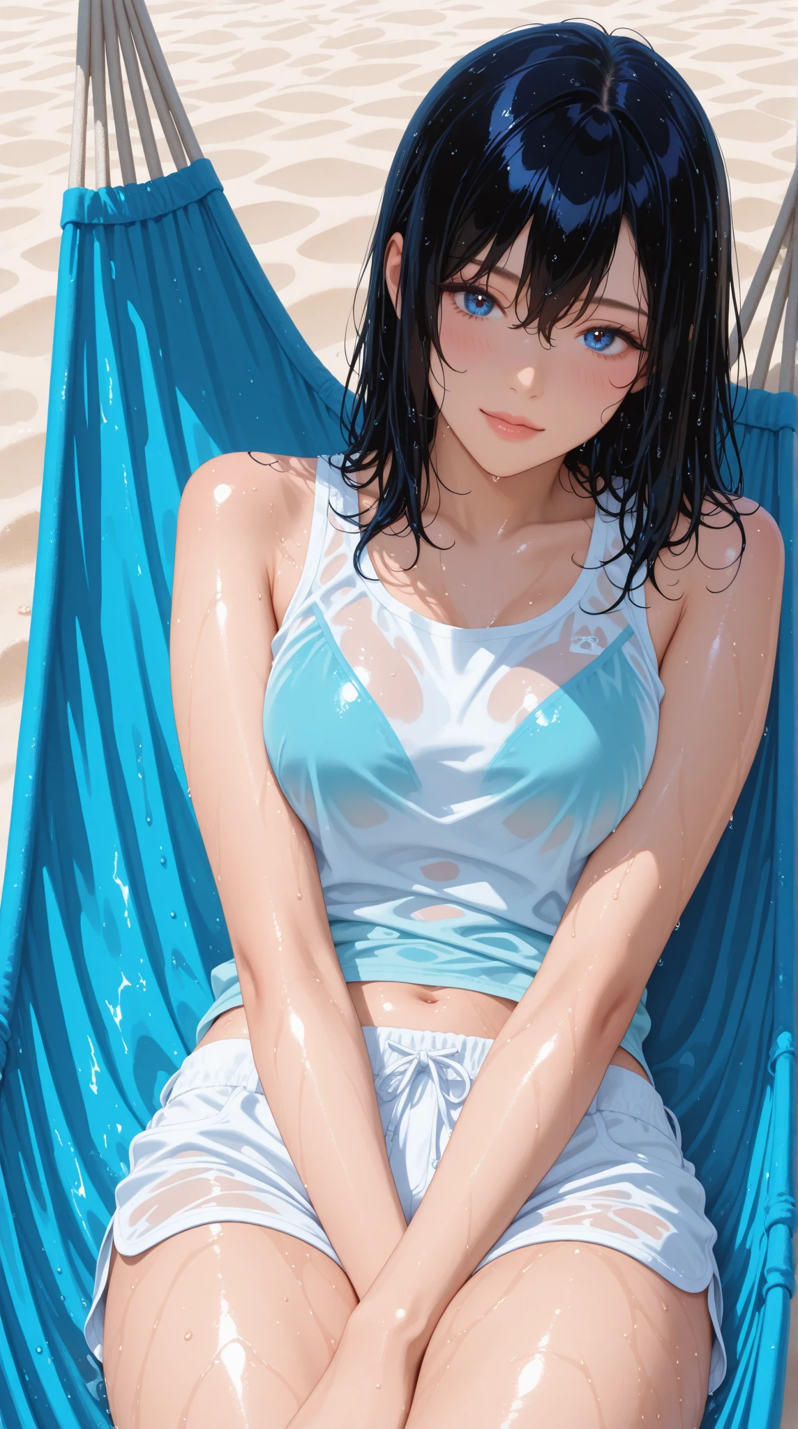 (masterpiece:1.2), (highest quality:1.2), perfect eyes, perfect face, perfect lighting, desert upper body, big breasts (((((white bikini armor))))), nsfw,　,  1 boy, black hair, blue eye, ((very short back hair)), blunt bangs, , cute eyes　((spread legs)), looking at the viewer　((From above)), ((abs)), (fang), (group sex), (hetero), 1boy, sweat, open mouth, ((disdain)), (((cum on pussy))), ((cowgirl position)), ((arms up behind)),(((gangbang))),  ((orgasm)), ((glaring)), (((face close up)))