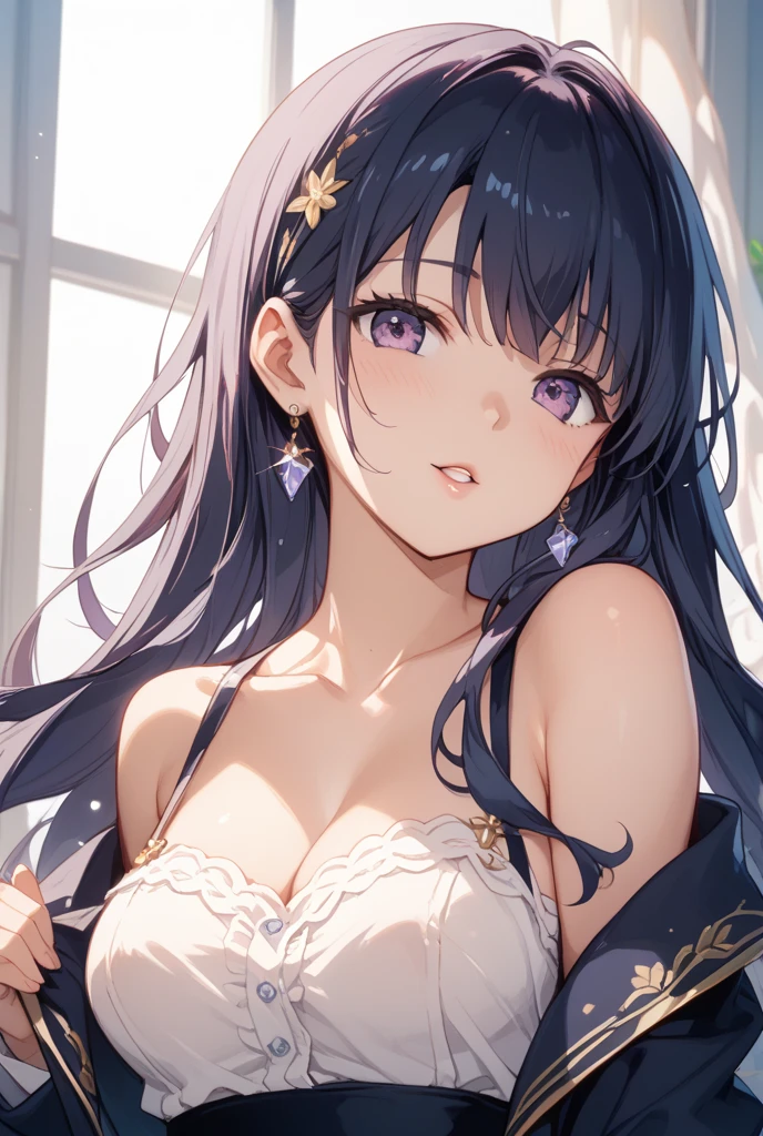 ((Highest quality)),(超High resolution),(Very detailed),(Detailed Description),((The best CG)),(A masterpiece),Ultra-detailed art,Amazing painting art,(Art with precise details:1.5), Portraiture:1.6,Bust Shot:1.4,(1 female:1.5),Beautiful and well-proportioned face:1.5,(Grey lace bra with flowers on the chest:1.5)、Grey lace panties, Japanese、girl,thin、Small face、Brown eyes、expensive、 High resolution,Black Hair、Long Hair、classroom、17 years old、Sitting at a desk、mature、Large Breasts