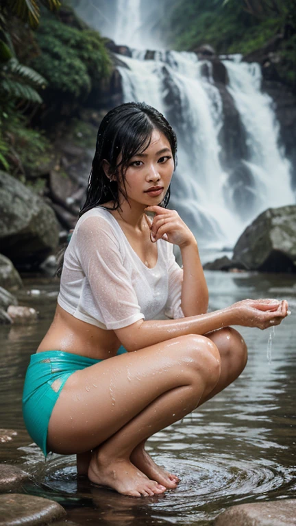 16 age old Indonesian young female, bikini naket,shower,Yugi poses yoga,ultra detail, fotography, realistik,12k
