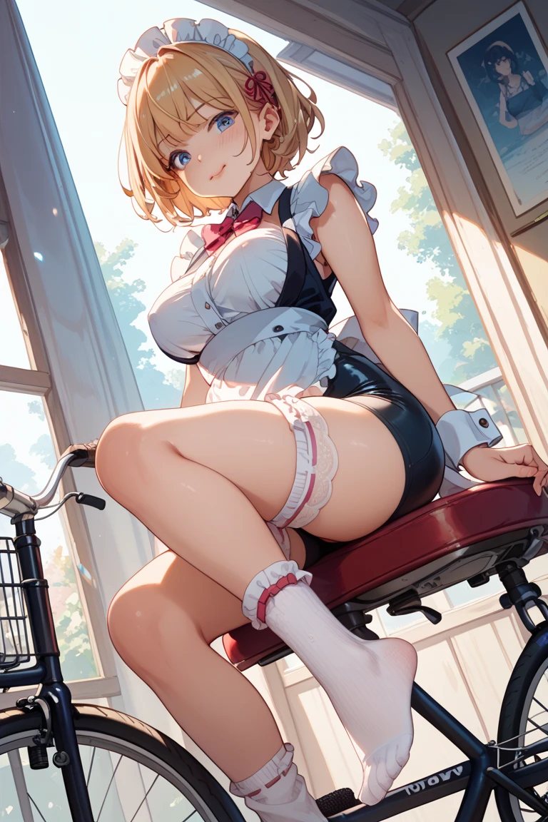 Quiet metro,Bokeh,A high resolution,extremely detaile,Short blonde hair,Playful smile,largeeyes,White,Superb beauty,half squatting,Superskirt,Cream white stockings,transparent panty,Plump and beautiful breasts,Sunny cheerful laughter,Facing me,seminude,Exposed crotch showing through