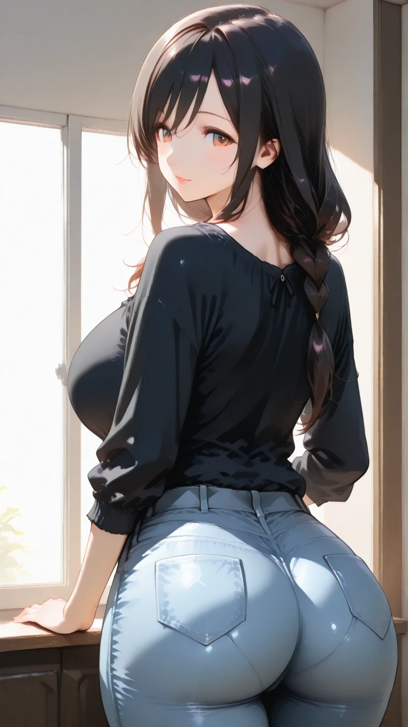photorealistic,,[ 4 k digital art ]!!,(seductive mature  realistic woman),(long eyelash,eyeliner),(tareme),realistic woman,gigantic buttocks,spreading legs widely, (black curly hair),(buttocks focus:1.2),(gigantic buttocks),(spreading legs),from behind,back shot,(plump body:1.3),clothed mature woman posing in crowded street,outdoor,(clothed woman),(off-the-shoulder brown sweater and white medium skirt:1.3),wet pussy,huge buttocks,(happy and smile:1.2),(wet pupils),brown eyes,oiled skin,(sweaty),look at viewer,(creampie:1.3),(trembling:1.3),excessive cum in pussy,(cum in pussy:1.3),orgasm,from below,upskirt