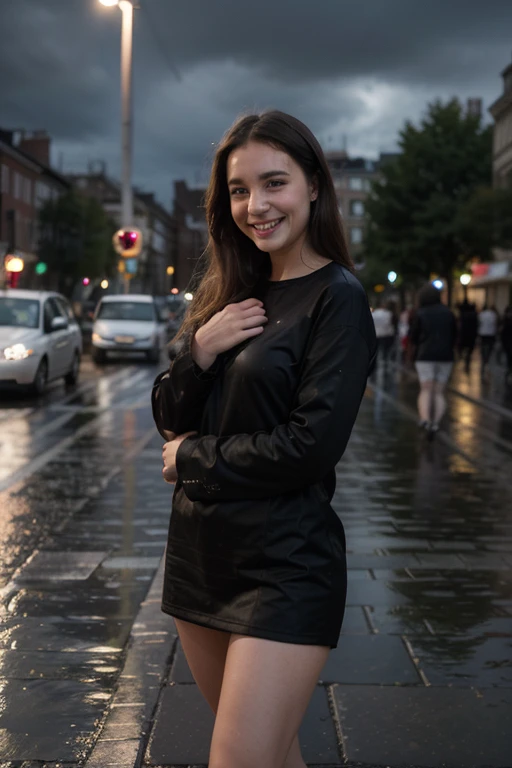 
1 girl, photorealistic, realistic, ugly:1.3, Ingush woman. (((she has a sleek bob medium length short hair)))), wide forehead, Durdzuks facial feature, Durdzuks forehead, 30 year-old-woman, Let your face light up with a wide smile, crinkling your eyes at the corners and showing off your teeth. Radiate happiness and warmth, (((nudity))), (((she is fully naked))), (((she is looking at the camera smiling))), (((dynamic pose))), boobies, (((A woman stands on a rooftop. In the stillness of a rainy day, she stands seductively, wearing an open color yellow raincoat. Her naked body is exposed)))