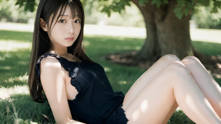 masterpiece, best quality, ultra quality, high quality, realistic, photo realistic,,natural lighting,(cinematic lighting:1.4),RAW photo, hyper detailed, intricate detailed, perfect anatomy, Fujifilm XT3,1girl,Japanese,(slender abs:1.3),large hip,(camel toe:1.2),(Black semi-long pixie hair over one eye:1.2), (bent over:1.4),(leaning forward:1.4),(from front:1.5),smile,(blushing:1.3),teary eyes,(standing:1.2),beach,outdoor,(mideum shot), BREAK (wearing floral pattern sundress),(downblouse:1.4),(nipples slip:1.3),(cleavage:1.1),(breast focus),