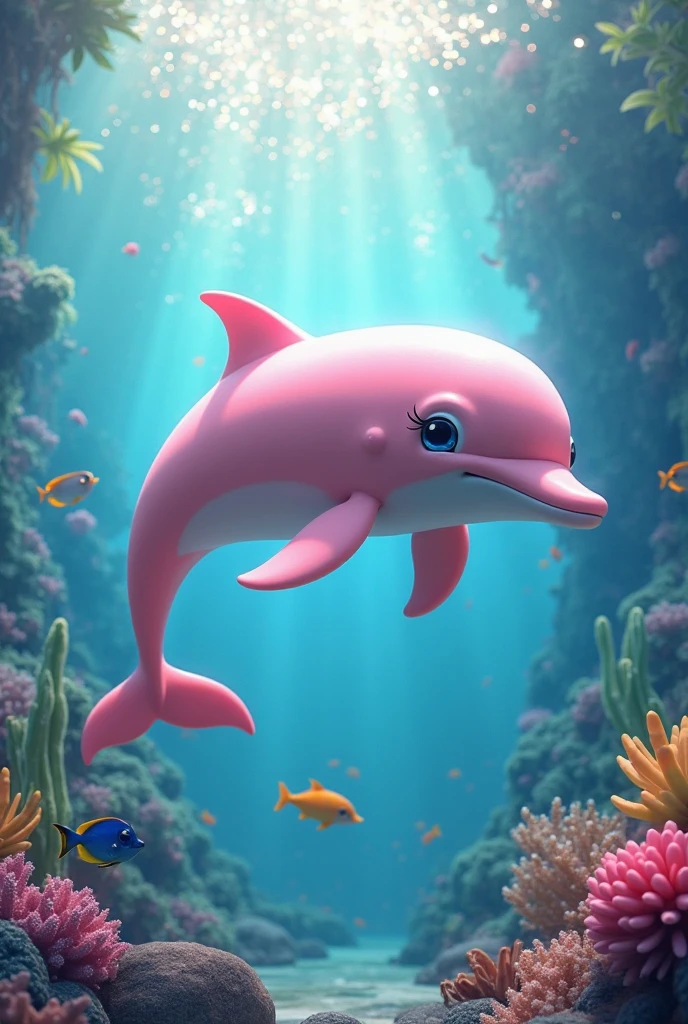 Pink dolphin with a cute face and many colors