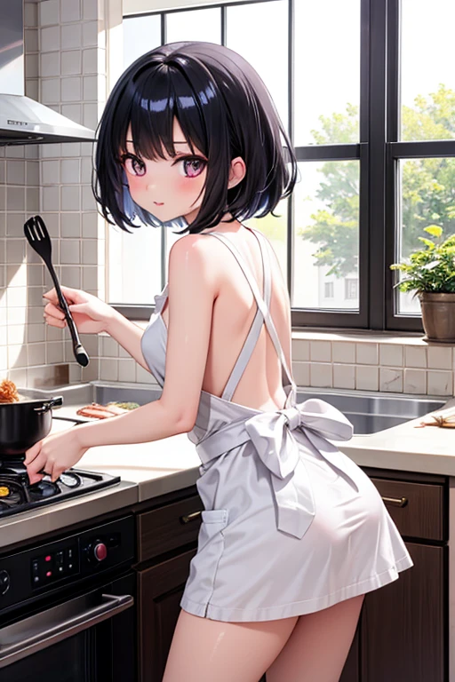 1girl, naked apron, ass