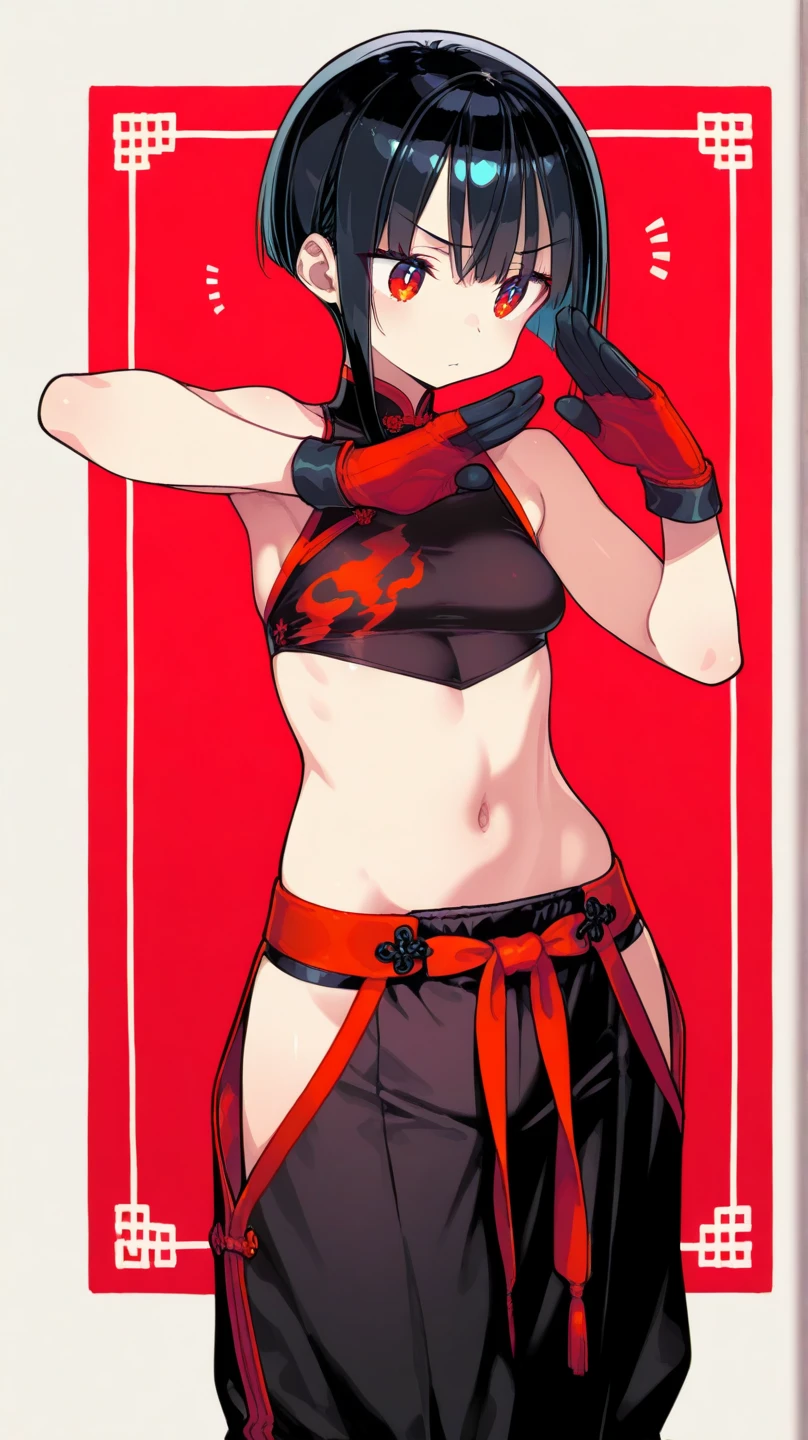 Full body image, Black skin elf female and elf male, shining red, street clothing, Black and red background, sexy face, sexy pose, against on wall, manhwa manga style hand drawing, Japanese writing on the edges, written Shangri-La