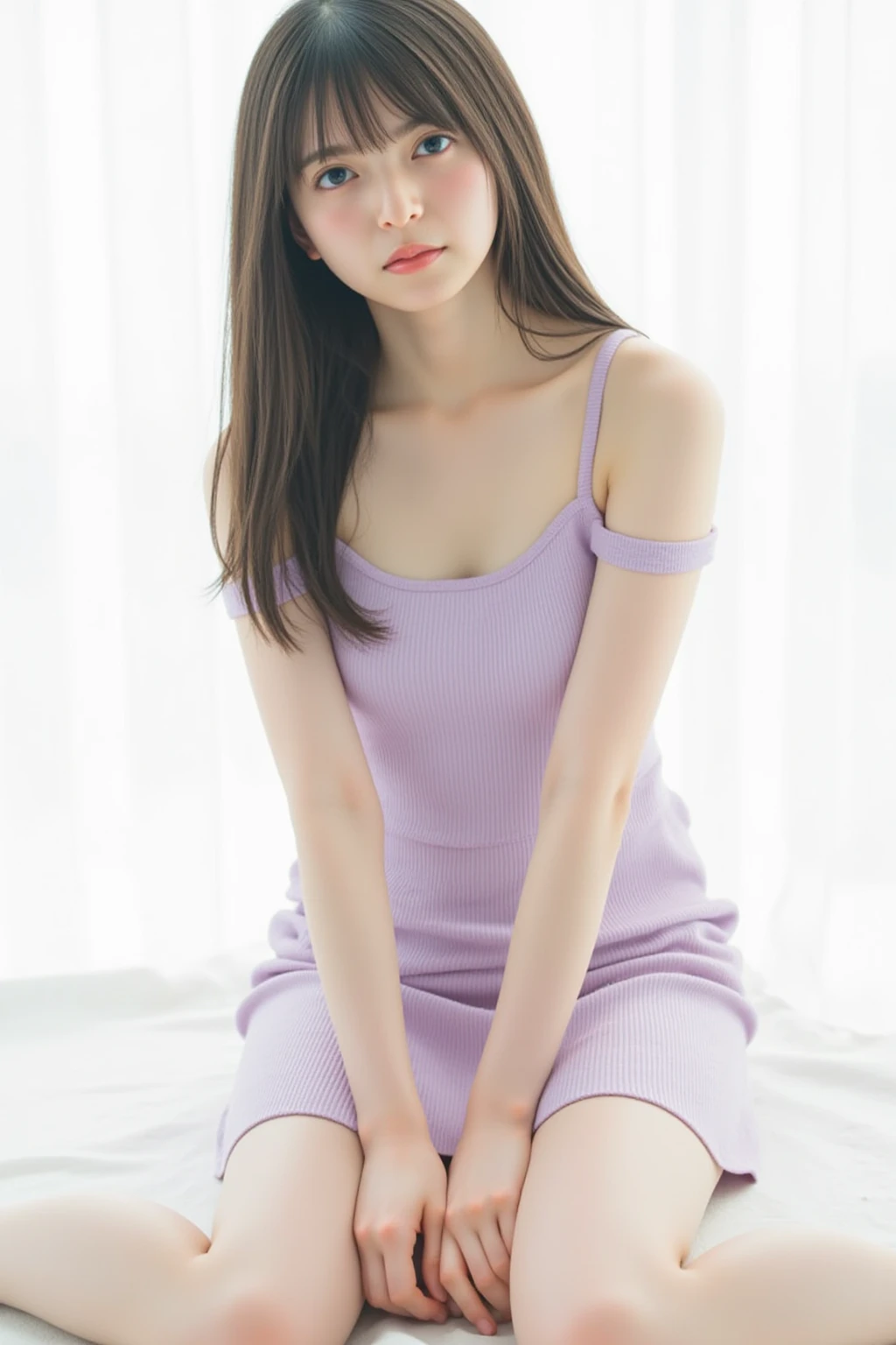 (ultra-realistic realism), (illustratio), (high resolution), (8K), (extremely detaile), (best illustration), (Beautiful and delicate eyes), (Best quality), (Super detailed), (tmasterpiece), (Wallpapers), (Detal Face), Tik, (dynamicposes), Full body image of a person with long hair and a tank top, hinata hyuga, hinata hyuga from naruto, from naruto, as an anime character, perfect anime face, she has dark blue hair with tied up , female anime character, anime characters, best anime girls, style hime cut hair, dark blue hair, pink lips, light purple eyes, smile, (pretty face:1.3),dandan dress,high heels
