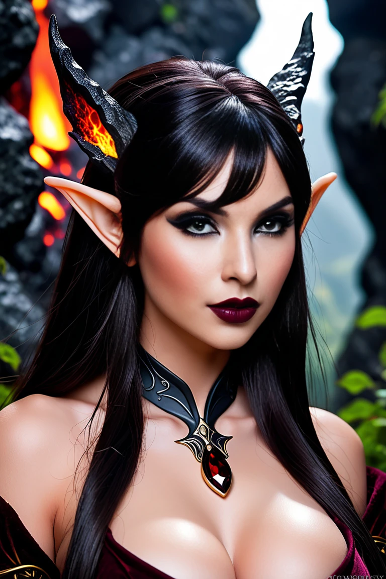 1  tiefling exotic woman, bangs, pov, forest, dramatic lighting  art by Eva Å vankmajerovÃ¡