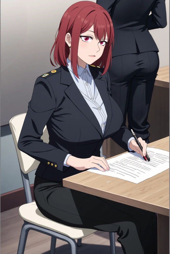 masterpiece, ,(solo:1.1), sexy, office, heels, pencil skirt,sit tied to a chair, tied ankles together 