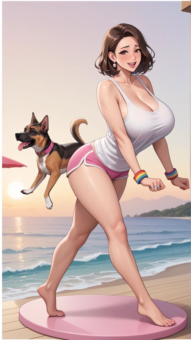 (masterpiece), best quality, expressive eyes, perfect face, Nico Robin in the tropics, (tropical background), (walking), (smirk), (closeup view), (1girl, Nico Robin face, dark skin, tanned skin, tan, black hair, long wavy haistyle, no bangs, brown eyes, hourglass figure, skinny body, large breasts, huge breasts, oppai, wide hips, thick thighs, blue zip-up jacket, short sleeve, croptop, exposed cleavage, BREAK, side-knot pink long skirt, (pink heels), BREAK, yellow lense sunglasses), 