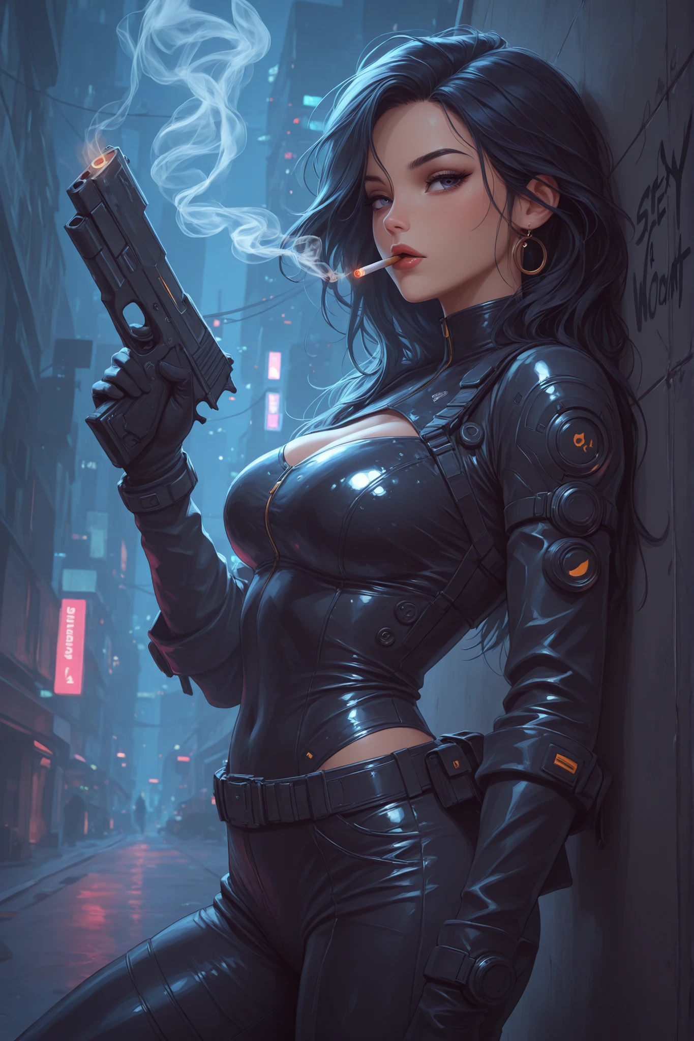 ((Best quality, 8k, Masterpiece: 1.3)), Sharp focus: 1.2, there is a woman with a tattoo on her back and a tattoo on her arm, (((BIG SMILE)))Style Ivan Talavera and Artgerm, beautiful digital art, style by raymond swanland, epic digital art illustration, alena aenami and artgerm, zenescope, by Marek Okon, artgerm julie bell beeple, intricate body, sharp focus on the eyes, ((background blur)), 8k, unreal engine 5, thick arms, (((thick legs)))