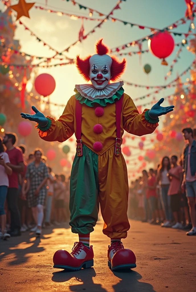 Sleazy McDonalds Clown leading a group of kids in a conga line,original,Ronald McDonald, male