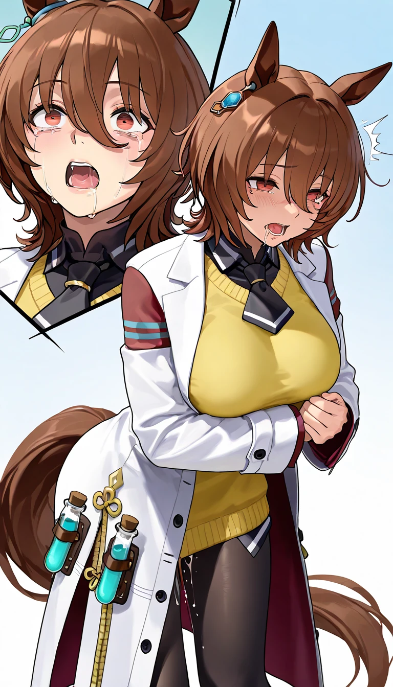 Orange hair, blue eyes, Cat's tail, cat ears,pigtails, 21 years old, 1 person, girl, naked, nipple, big bust, huge breasts, high quality, 4K, slangy, Heart in the eye, expressionless, Sexy, doctor jacket