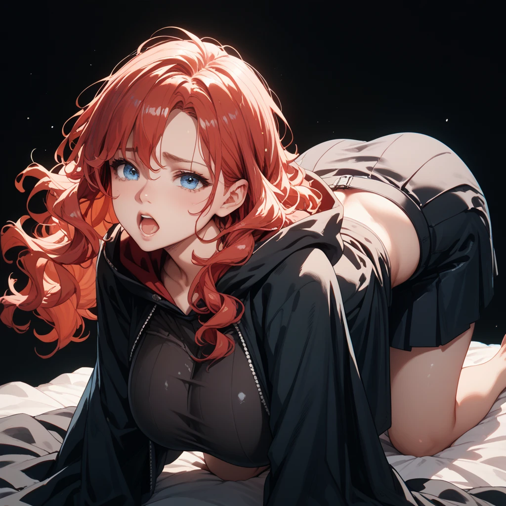 masterpiece, 1 boy, Red hair, long hair, Blue eyes, Melancholic, goods maga, dark robe