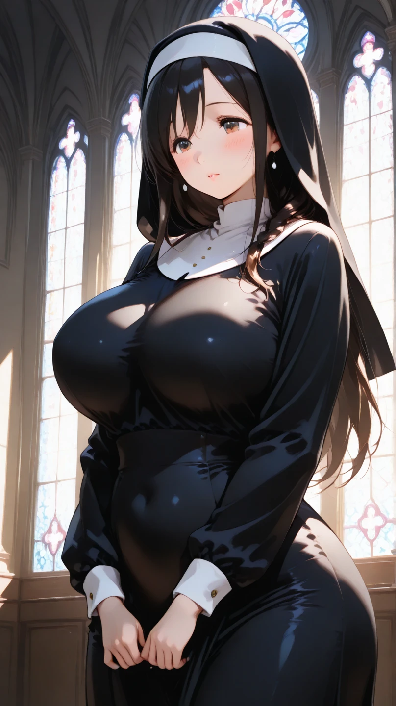in the night, faint light, POV, (((destroyed medieval town, collapsed Church))),10 years old, brown hair, brown eyes, flat chest, (wearing nun's uniform), (torn clothes), no bra, bottomless, show off pussy, disdain, contemptuous, (disgust, scared, cry), skyporn, Areola, puffy niples, nipples through, ((best quality)), spread pussy, sexual fluid, pussy juice, drooling, dirty skin, on the altar, be sacrificed, {{{trembling}}}, SM, BDSM, shibari, chain, shackles, bondage, torture, the dungeon, captivity, slave, spread pussy, best quality, ultra-detailed, high resolution