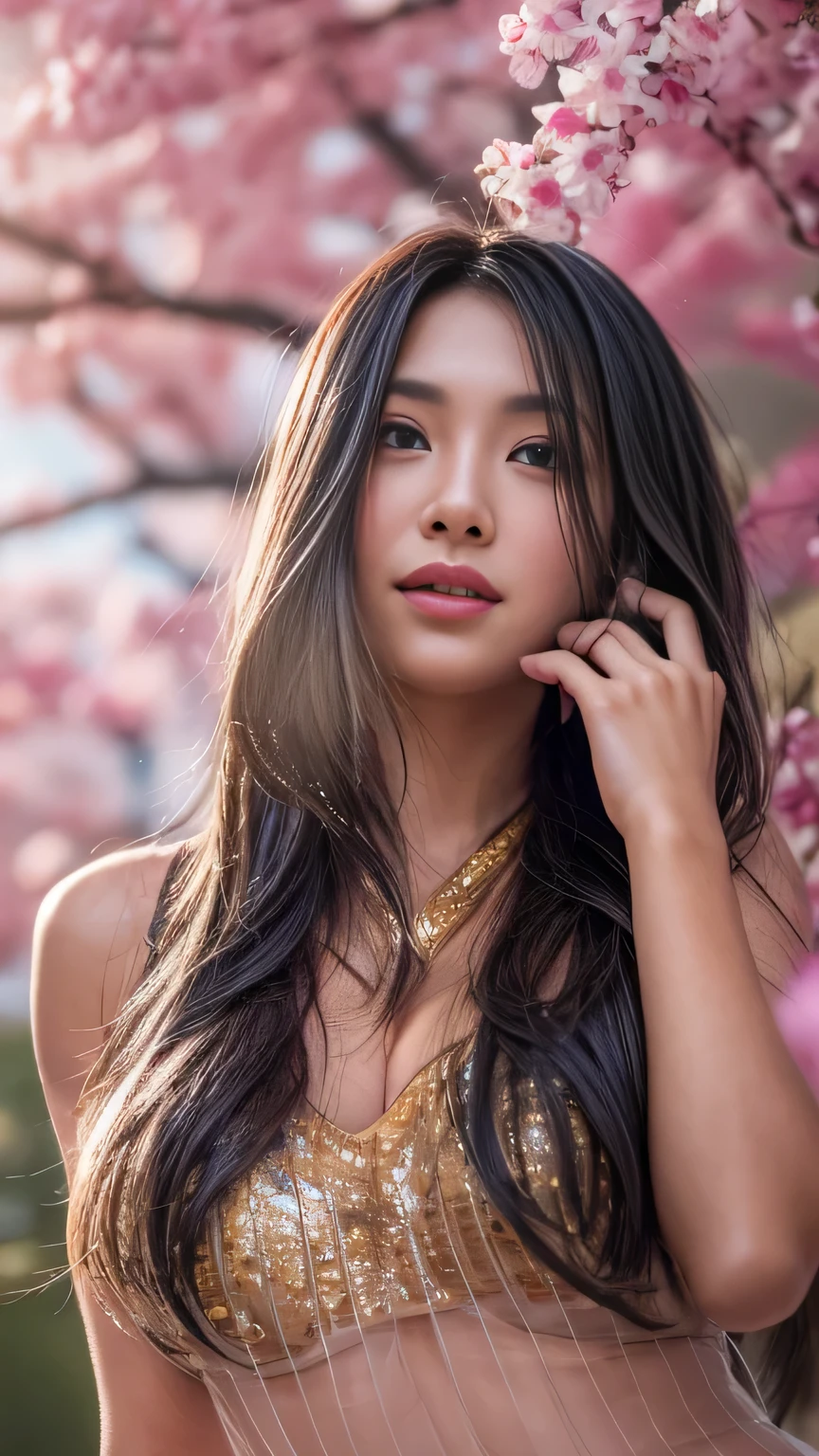 portrait, (surreal), surreal illustration, sienna natural ratio, (best quality: 1.3), Unreal Engine 5:1, 16k, sharp focus, octane rendering, cinematic lighting, HDR10, accurate and perfect human anatomy, above knee shot,
1 girl, wife, attractive neighbor wife, beautiful [indian:canadian:0.4] beauty, bewitching, sexy, erotic, long smooth black hair, beautiful face, detailed and perfect face, big and even eyes, perfect proportions, huge boobs, thin waist, navel, wide hips, crotch gap, sexy thighs, perfect face, juicy lips, blushing smile, sexy and bewitching sheer dress, tight sheer dress, dynamic pose, dynamic look angle, head tilt, sunset, flying bird, cherry blossom, portrait, girl posing for detailed photo, golden aura glowing around her, UHD, 35mm, RTX On, masterpiece, 135mm IMAX,