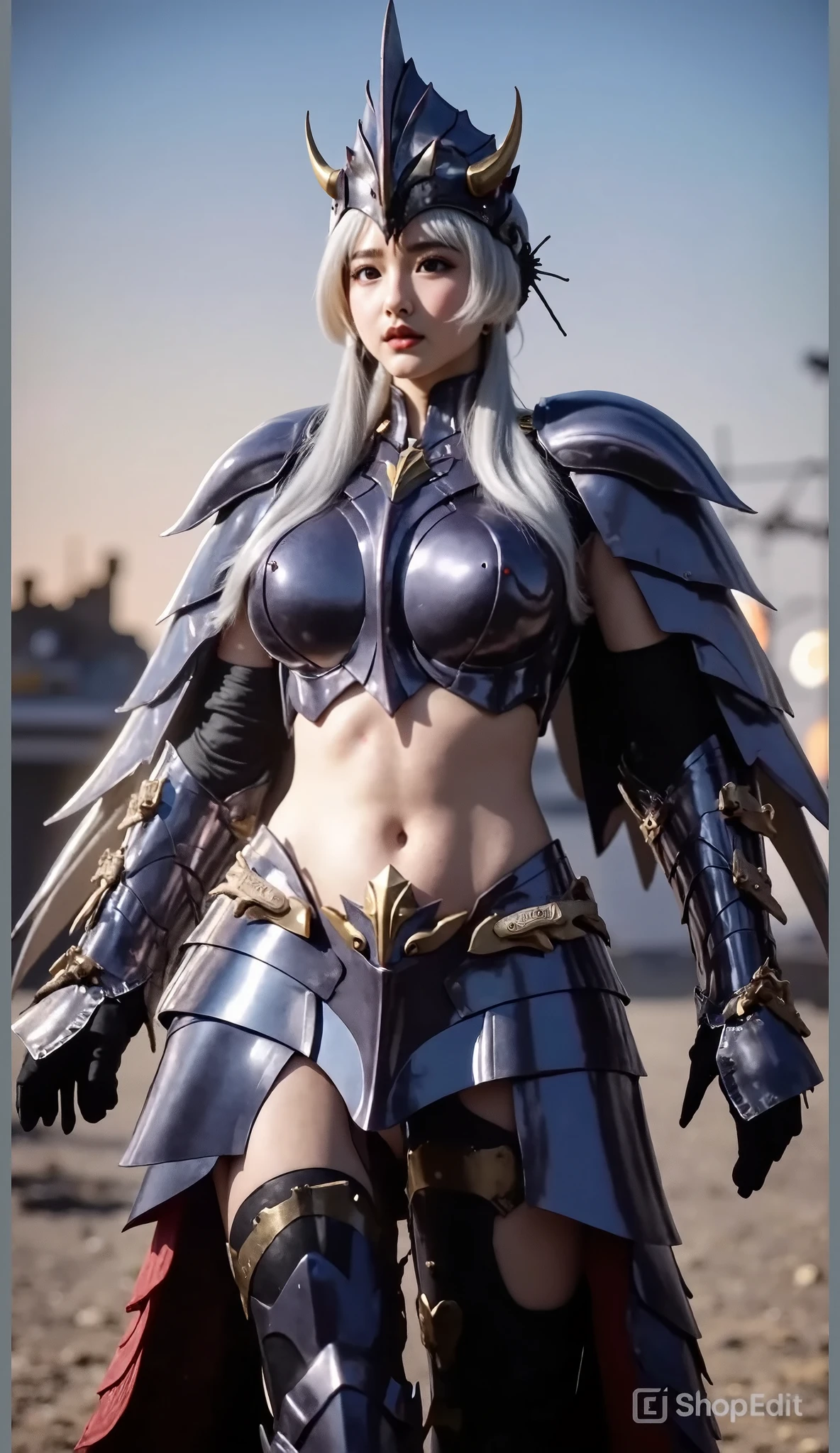 Silver Dragon Queen, Dragon spearman pose, huge boob, Mecha heavy armor, cleanness, standing, transparent,hyaline, (musculous:1.4), (Naked of breast:1.9),muscle abs.