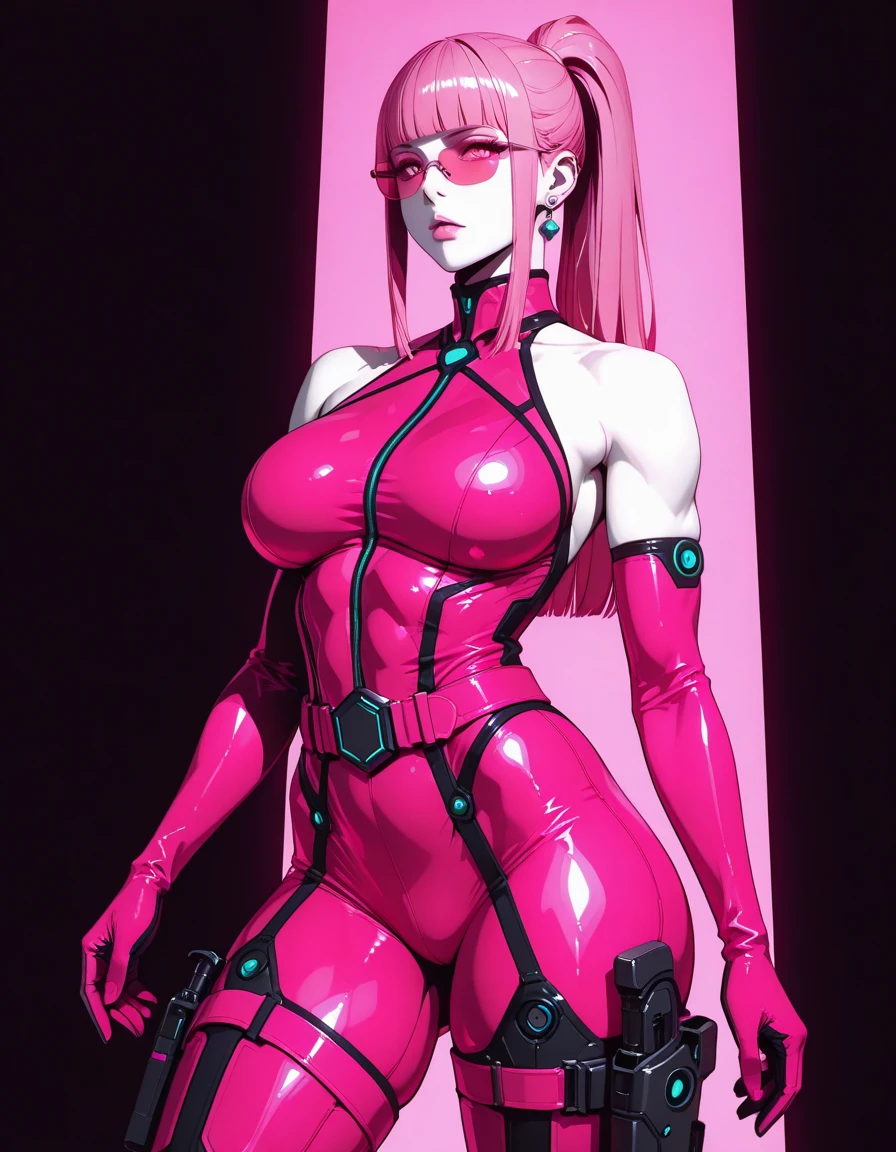 1girl,Oboro, anime art, mature female,purple hair, short hair, bangs, eyeshadow, bob haor, lipstick, makeup, detailed face, red eyes,, ,office,licking lips,open mouth ,smile, standing, high heels, (detailed bulgej8 crotch bulge), (Oboro posing in a night club wearing a red-erotic-bodysuit), detailed testicle bulge, penis bulge,
