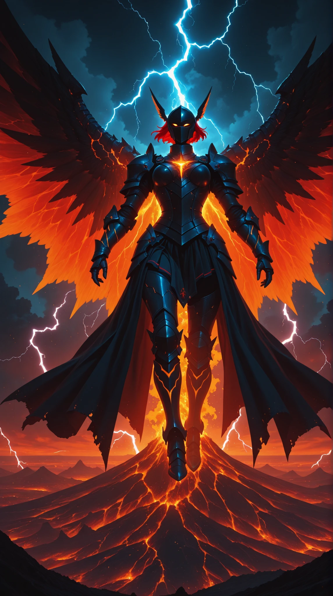 (((Red))) evil fallen angel, with ((())) huge firewings, in an apocalyptic city in flames. The fallen angel is depicted in a photorealistic style, resembling a and sexy figure. The firewings should be prominently displayed, emanating intense flames. The cityscape in the background is apocalyptic, with buildings crumbling and engulfed in flames. The overall atmosphere should be dark and sinister, reflecting the theme of destruction and chaos. The camera lens used for this image is a ((35mm)) lens, capturing a medium shot of the fallen angel, emphasizing their expression and features. The lighting is dramatic, with flickering flames casting eerie shadows. The resolution should be ((4K)), ensuring high detail and realism