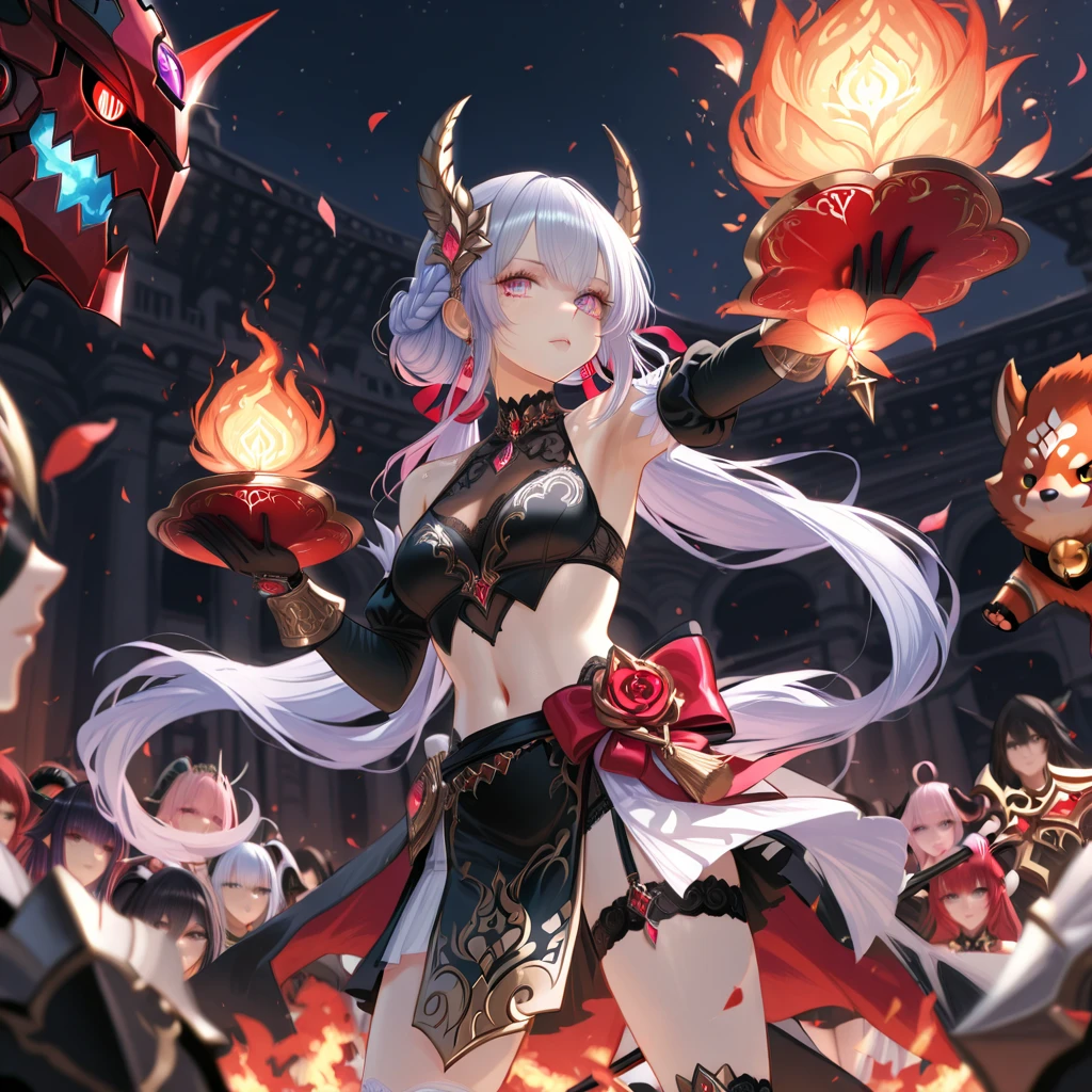 (masterpiece), (best quality), (1girl), solo, perfect body, bodysuit, red armor, Japanese traditional armor, shogun armor, big breast, (red glowing eyes)