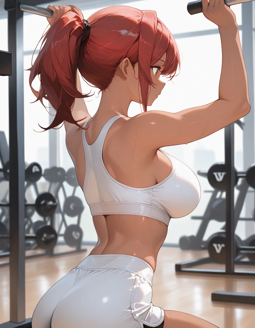 Mulher super sexy, tight white sports pants and see-through shirt showing bra, bumbum grande, seios grandes, imagem 8k, foco no bumbum.