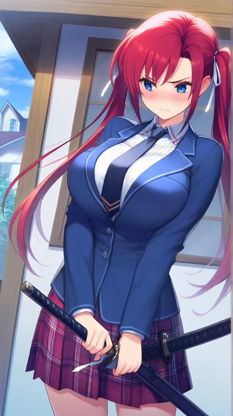 masterpiece, best quality, highres, 1girl kaori saeki, NSFW, full body shot, super sensual scene, exposed breasts, skin tight red skirt, black thigh high stockings, classroom, cowboy shot, horny, looking at viewer, focus solo 