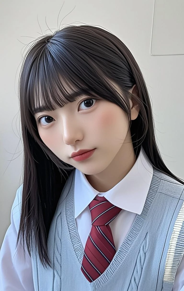 Sexy Woman, Very deep blush, Red nose tip, Long neck,Medium Chest, Visible Cracks,Warm lighting ,look up、Open your eyes、Clothing、uniform