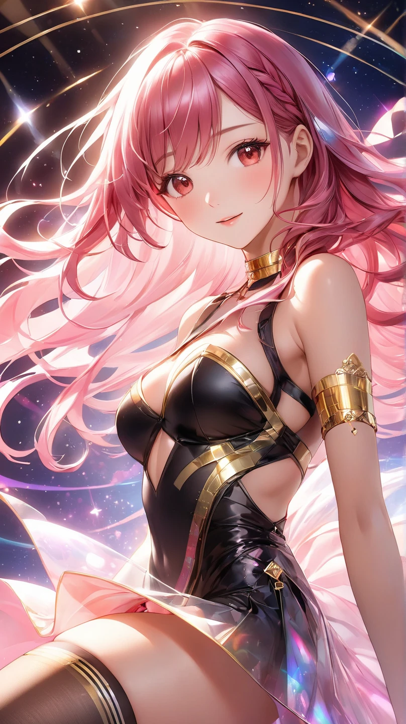anime style; 3d; glitter; horoscope sign Capricornus diva; color black; Goat details; ♑ symbol; onyx stone;