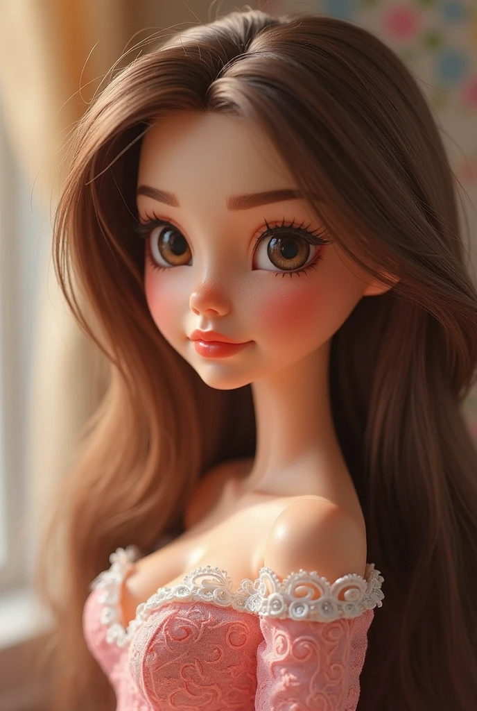 Create dress doll, brownhair, eyes browns , Grinning
