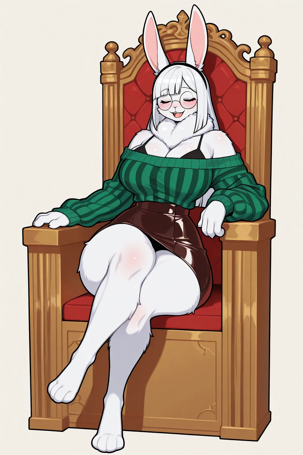 "An elegant 60-year-old lady with large, attractive breasts, long and beautiful hair, wearing an attractive pullover and wearing high heels, displays her legs and beautiful hands and feet while highlighting her beautiful thighs, showing off white panties."