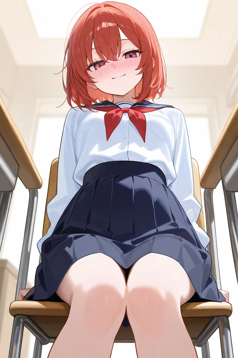 One girl、Red Hair、Green Eyes、Bloomers at school、Woman wearing maya at home、nsfw、